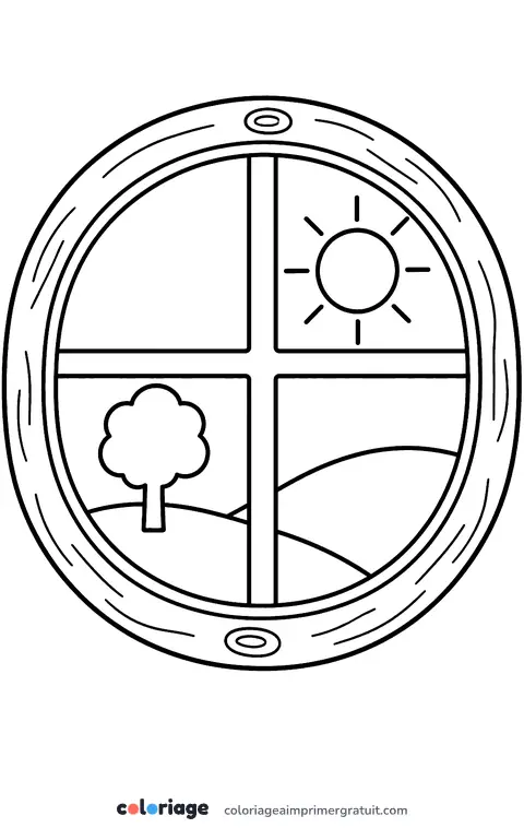 Coloriage paysage à la fenêtre