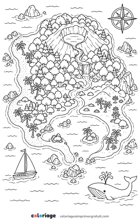 Coloriage île vue du ciel