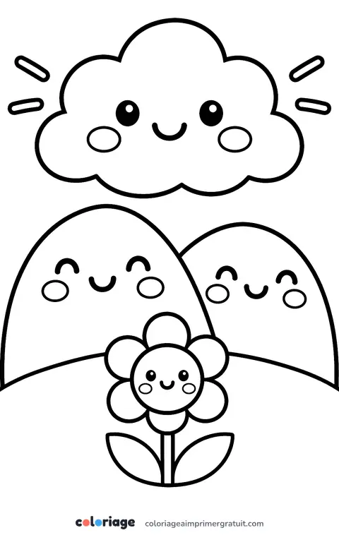 Coloriage paysage kawaii