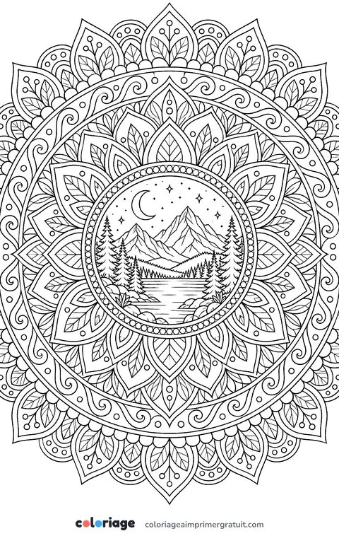 Coloriage mandala paysage