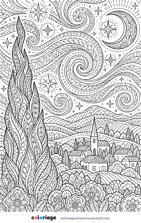Coloriage nuit étoilée