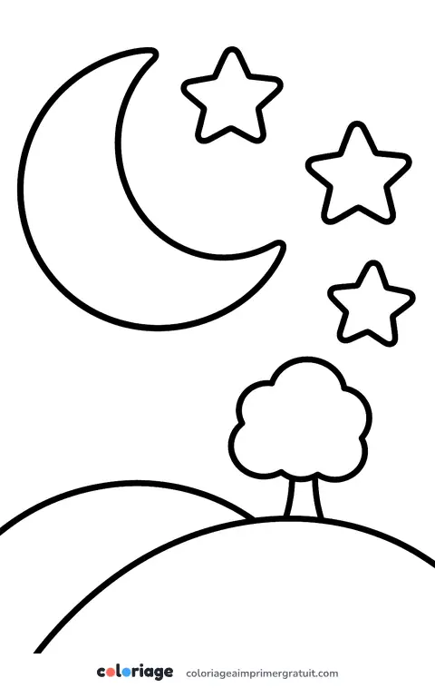 Coloriage nuit et lune