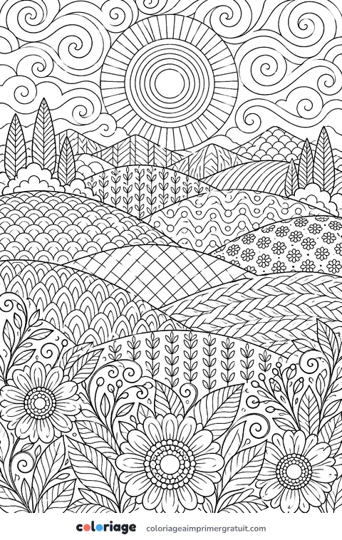 Coloriage collines zentangle