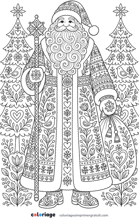 Coloriage père Noël art populaire