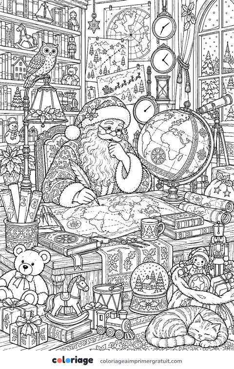 Coloriage le bureau du Père Noël