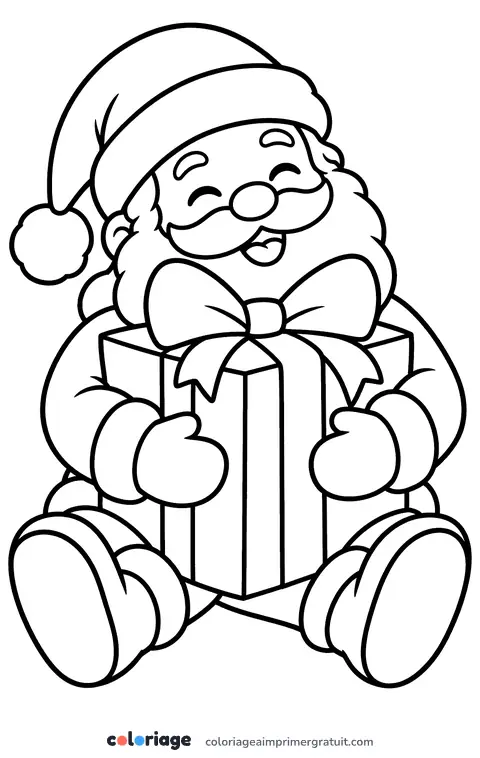 Coloriage père Noël et son gros cadeau