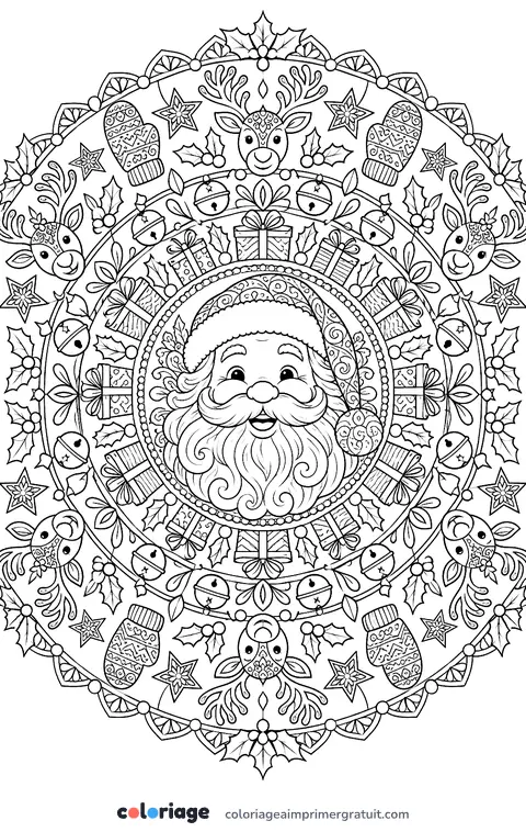 Coloriage mandala du Père Noël