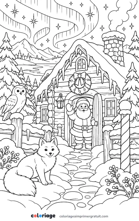 Coloriage la maison du Père Noël au pôle Nord