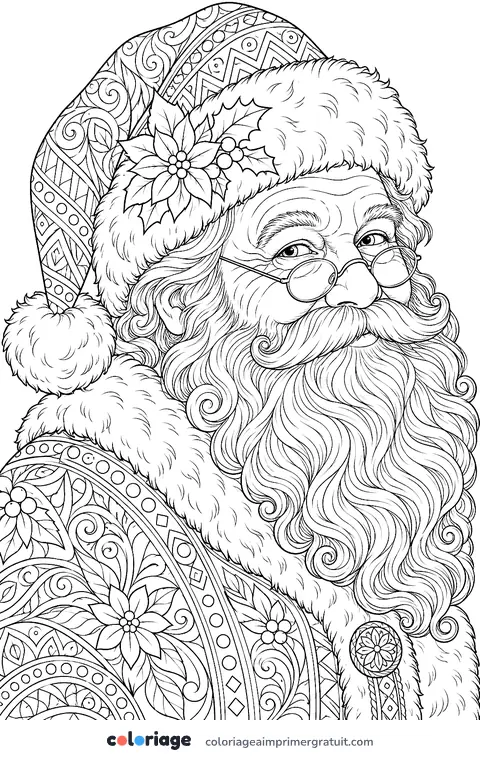 Coloriage portrait réaliste du Père Noël