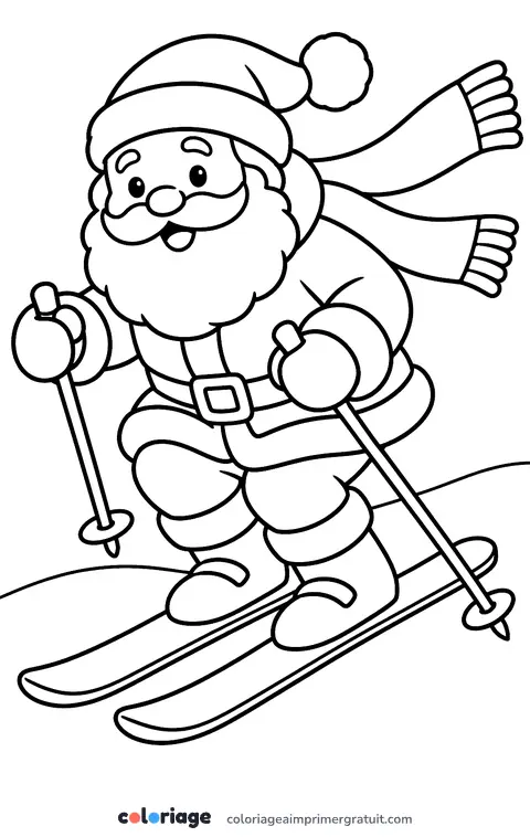 Coloriage père Noël à ski