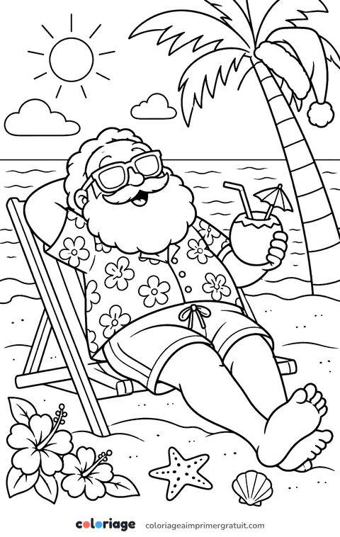 Coloriage père Noël en vacances