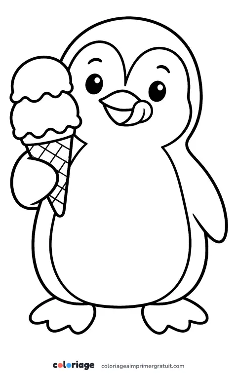 Coloriage pingouin et son cornet de glace