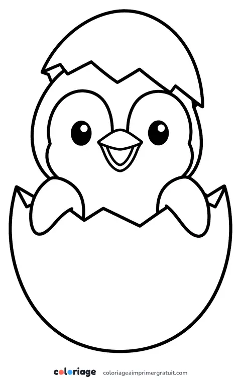 Coloriage bébé pingouin qui sort de l’œuf