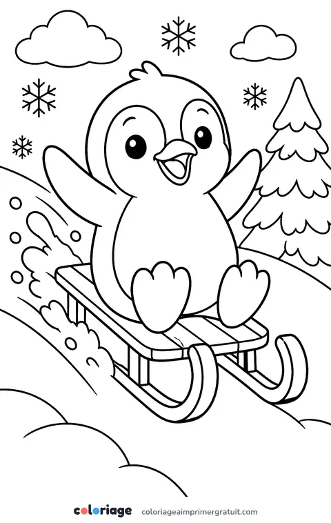 Coloriage pingouin en luge