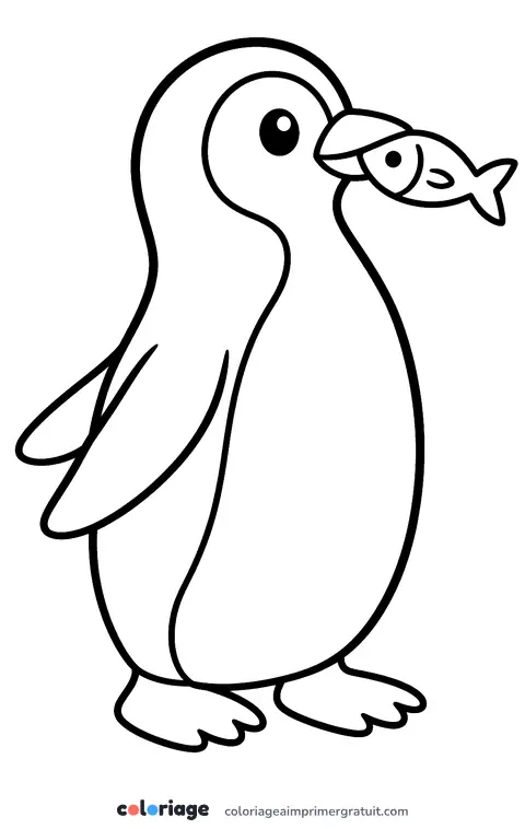 Coloriage pingouin et son poisson