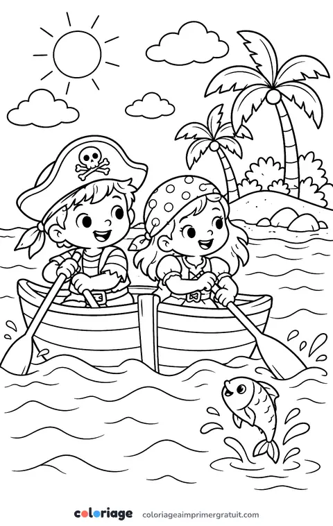Coloriage la barque vers l’île