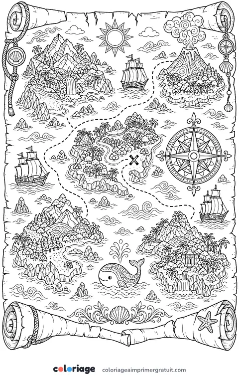 Coloriage carte au trésor détaillée