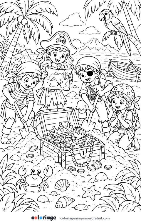 Coloriage chasse au trésor sur l’île