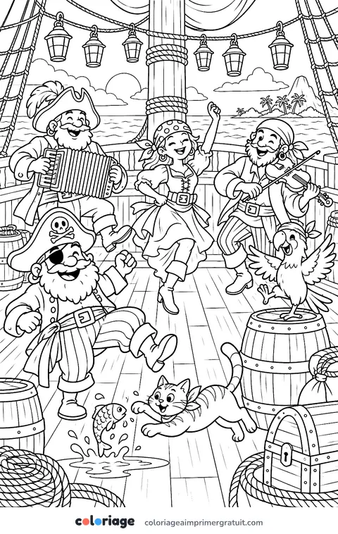Coloriage fête à bord