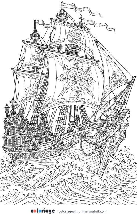 Coloriage galion détaillé