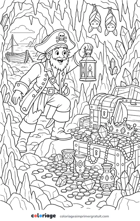 Coloriage grotte au trésor