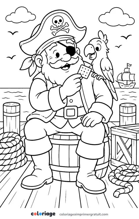 Coloriage le pirate et son perroquet