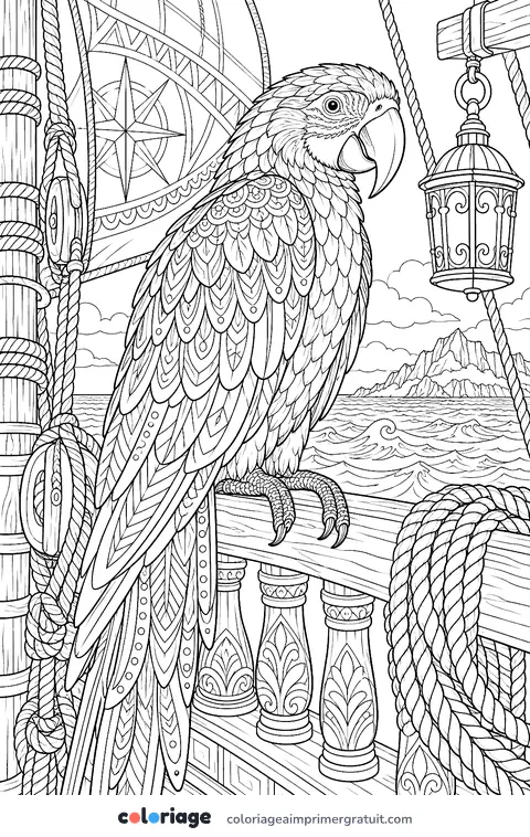 Coloriage ara sur le bastingage
