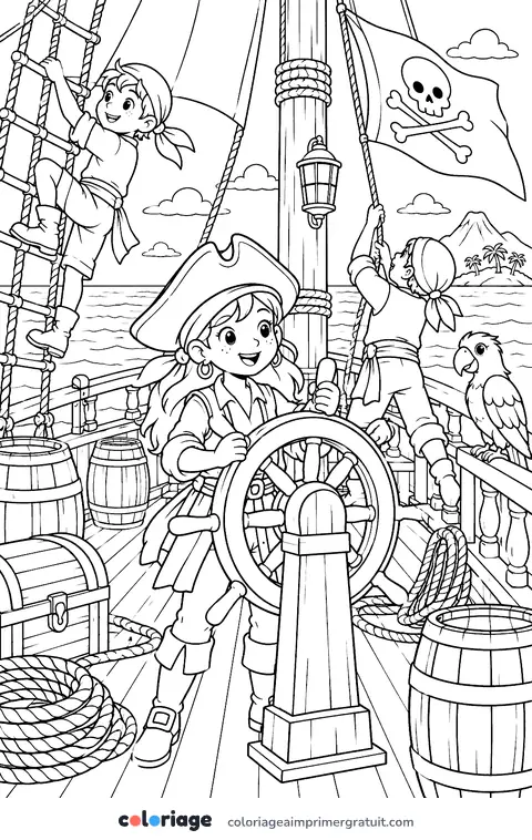 Coloriage sur le pont du navire
