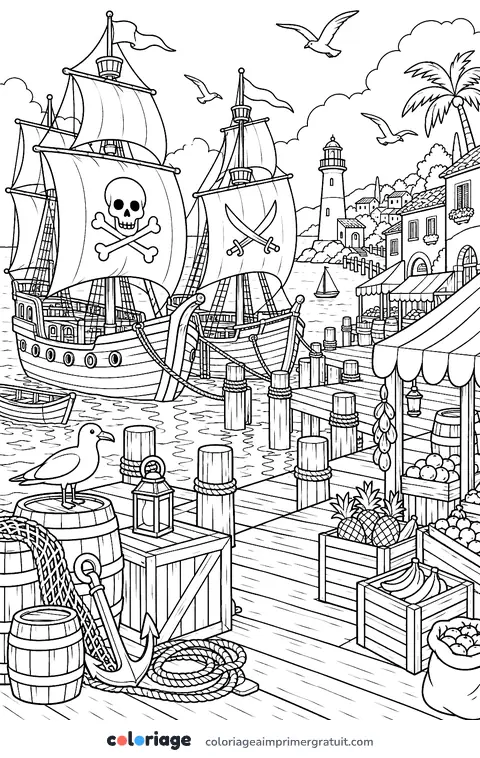 Coloriage le port des pirates