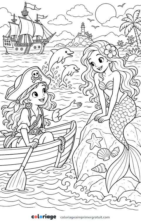 Coloriage rencontre avec une sirène