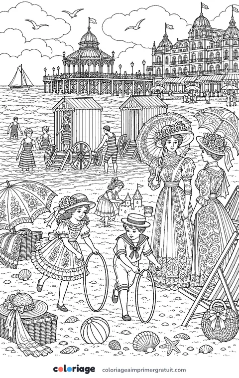 Coloriage la plage à la Belle Époque