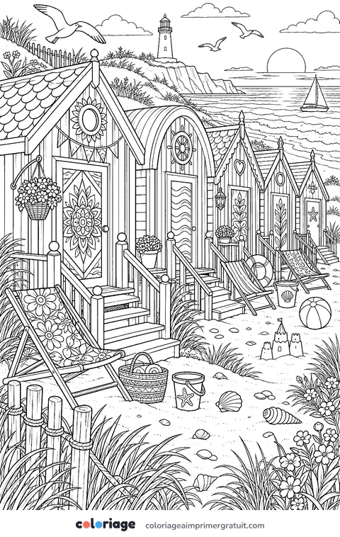 Coloriage cabines de bain