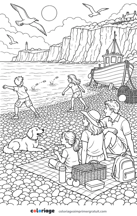Coloriage plage de galets
