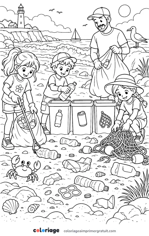 Coloriage nettoyage de la plage