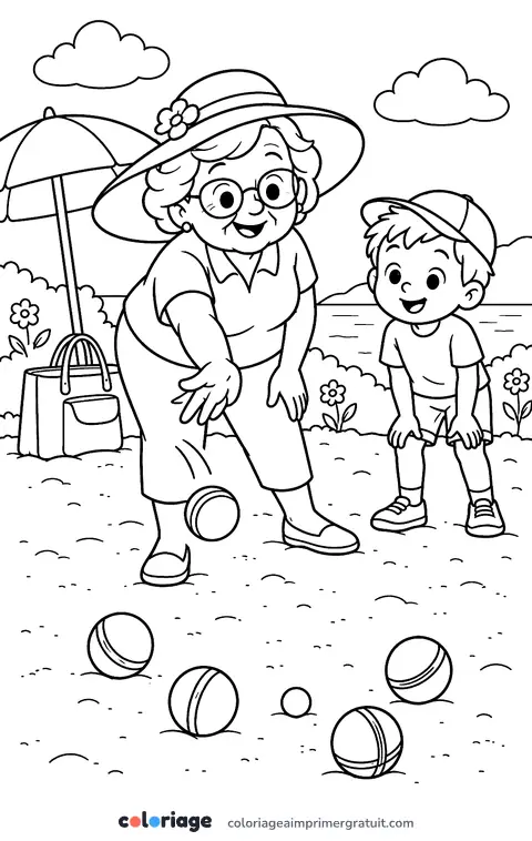 Coloriage pétanque sur le sable