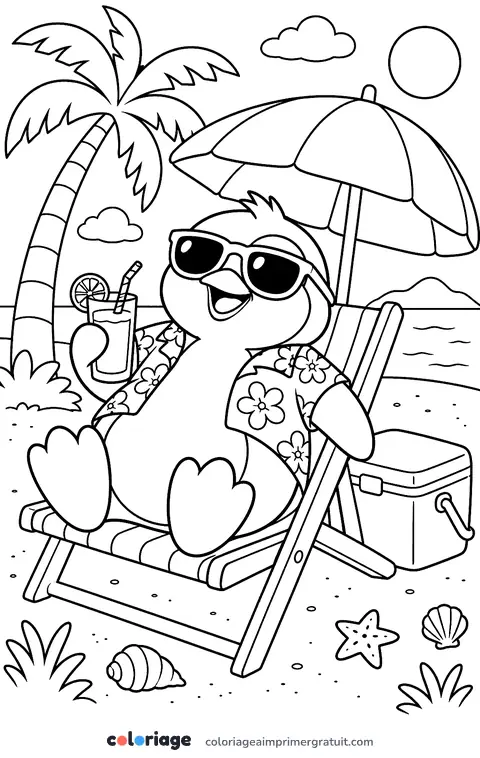 Coloriage pingouin en vacances
