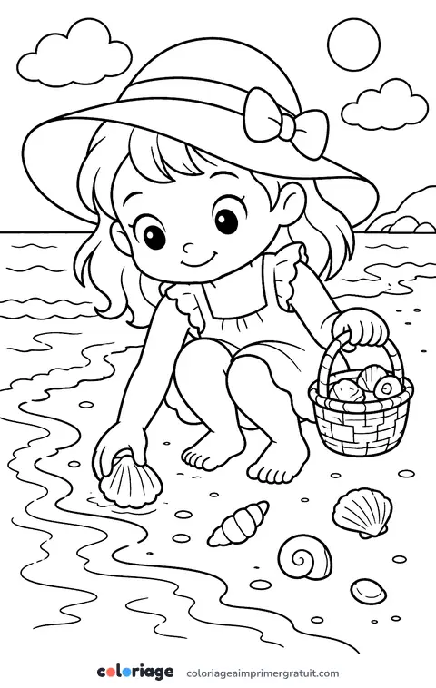 Coloriage ramasser des coquillages