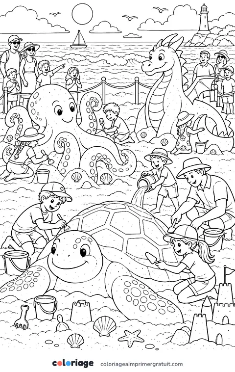 Coloriage concours de sculptures de sable