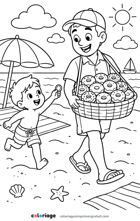 Coloriage le vendeur de beignets