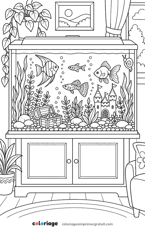 Coloriage aquarium de la maison