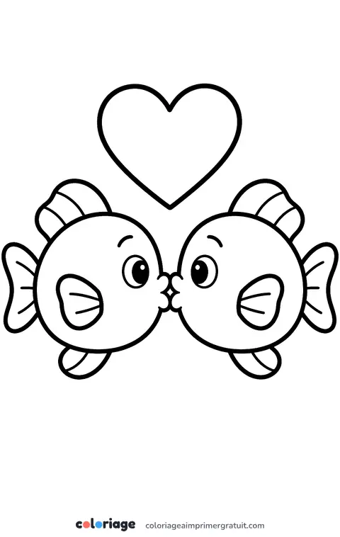 Coloriage deux poissons amoureux