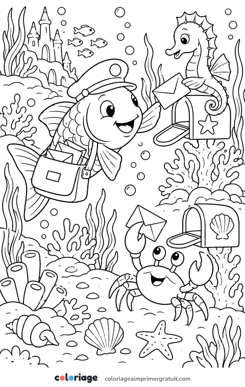 Coloriage le poisson facteur