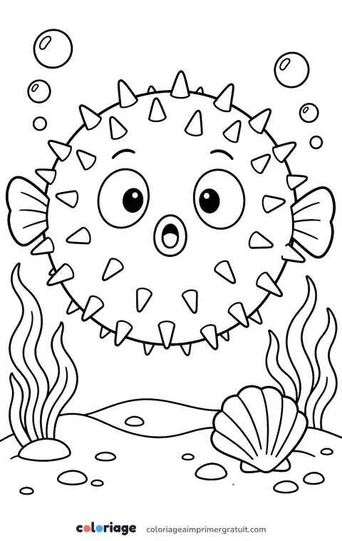 Coloriage poisson-globe gonflé