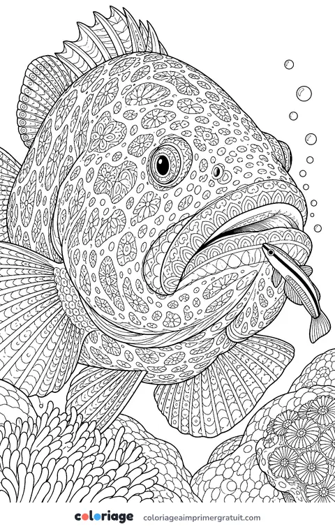 Coloriage portrait de mérou