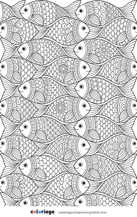 Coloriage pavage de poissons