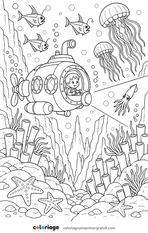 Coloriage sous-marin et poissons des profondeurs