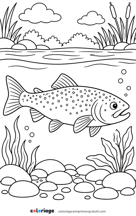 Coloriage truite dans la rivière