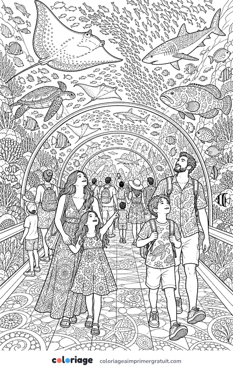 Coloriage tunnel de l’aquarium