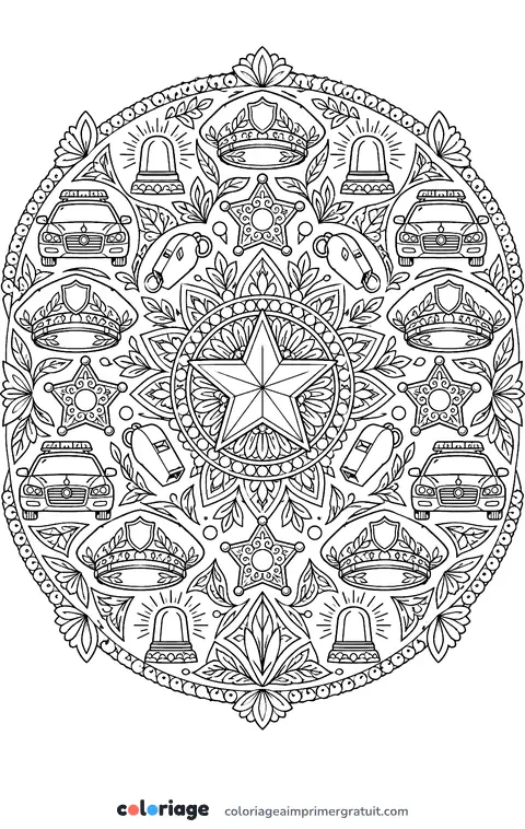 Coloriage mandala de la police