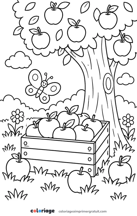 Coloriage cagette au verger